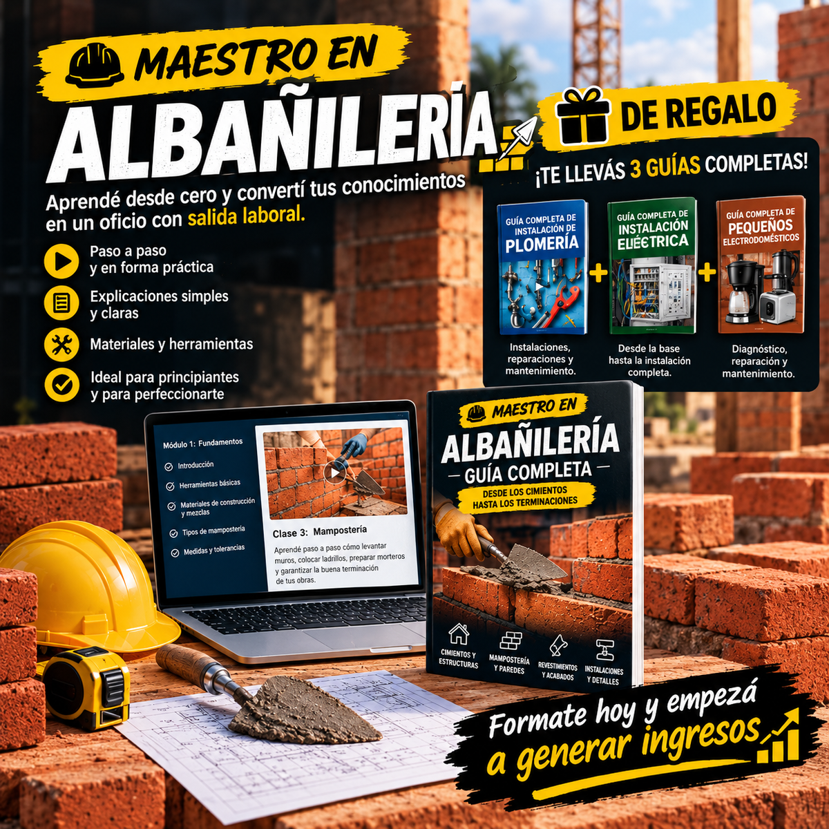 2x1 Maestro en albañilería + 3 bonus de regalo